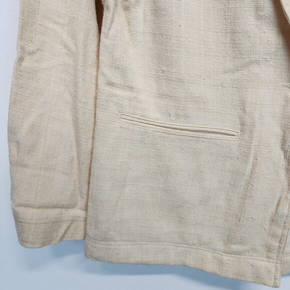 Vtg Rafaella Slub Woven Blazer Jacket Size 12 Cream 100% Silk Neutral Coastal - Picture 3 of 11